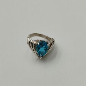Vintage 925 Sterling Silver Blue London Topaz Ring Signed F